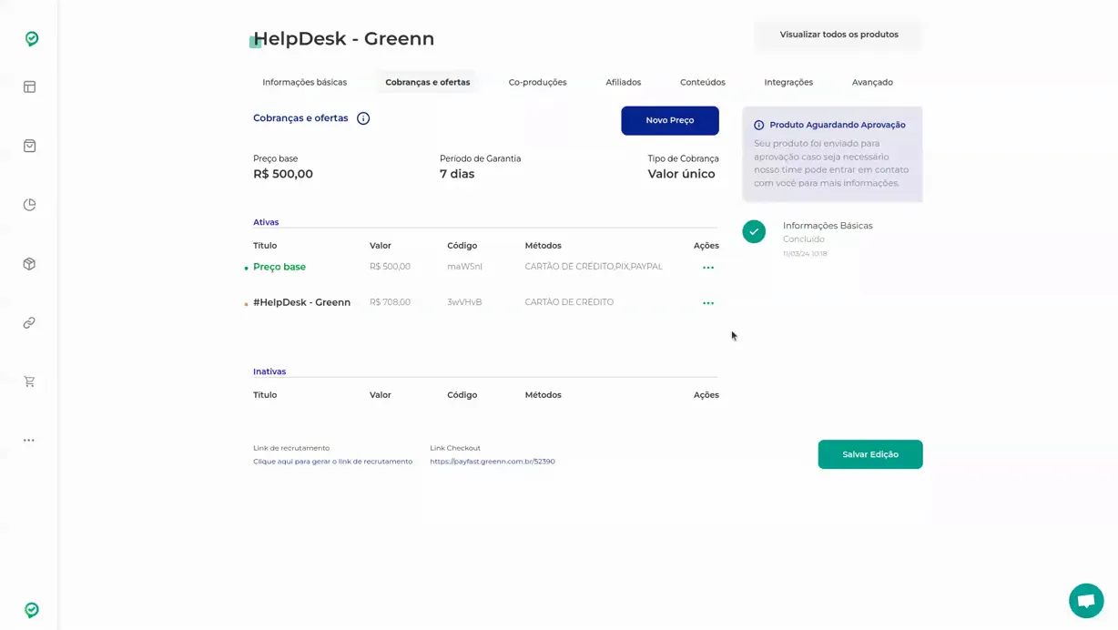 Menu de três pontinhos com a opção Desativar Oferta