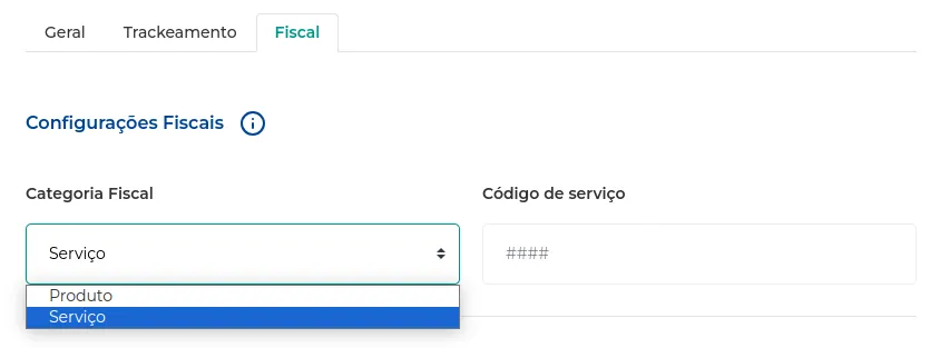 Aba Produto nas Configurações Fiscais