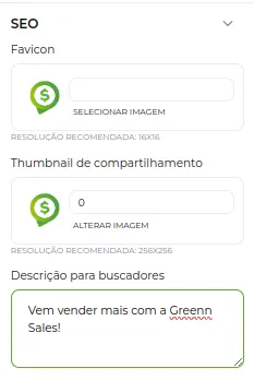 Tela do passo: Defina uma Imagem de compartilhamento e uma Descrição