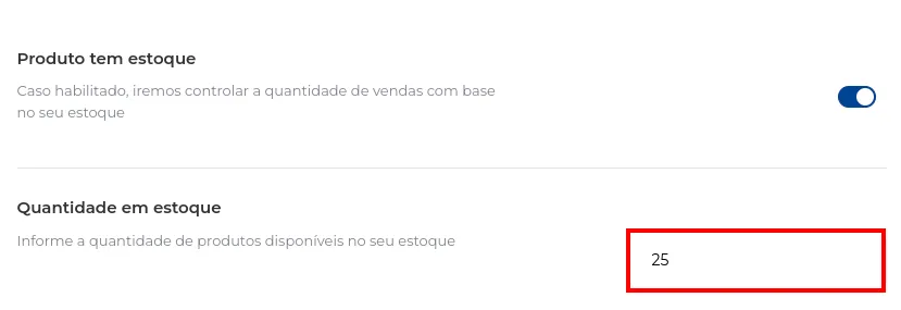 Campo de quantidade do estoque