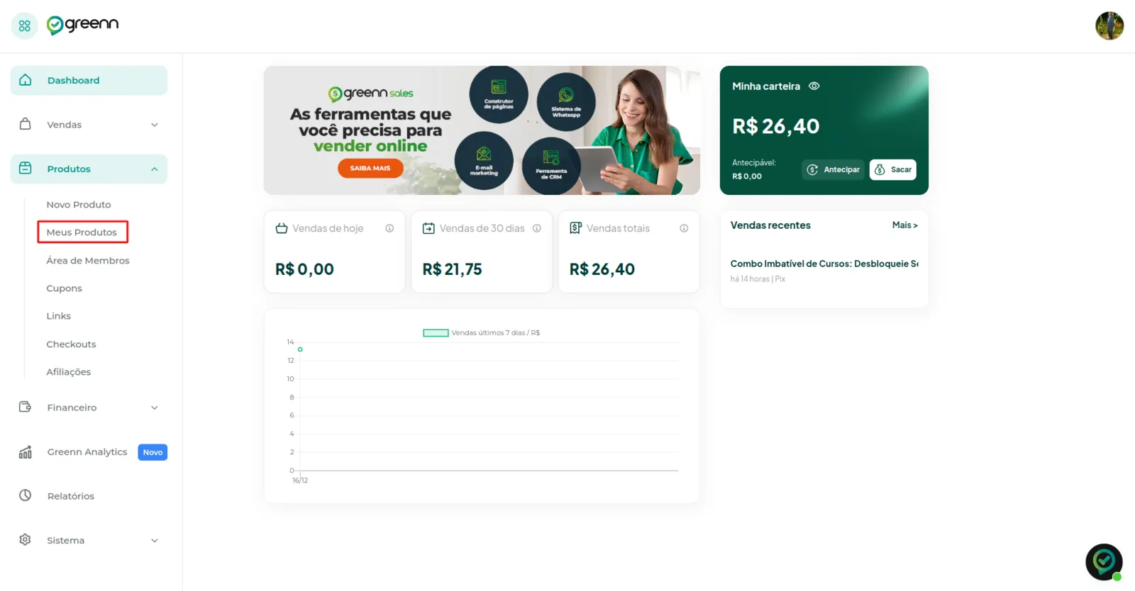 Menu Meus Produtos no painel do produtor