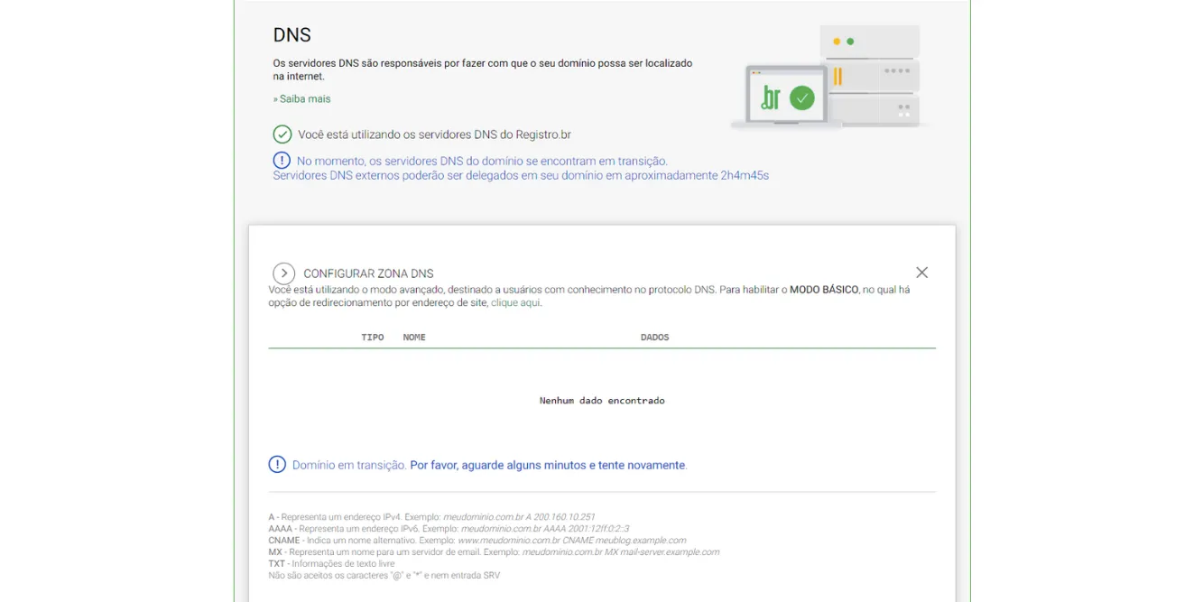 Tela da Greenn Sales: Agora vá na aba DNS e clique em Configurar endereçamento e depois Modo avançado