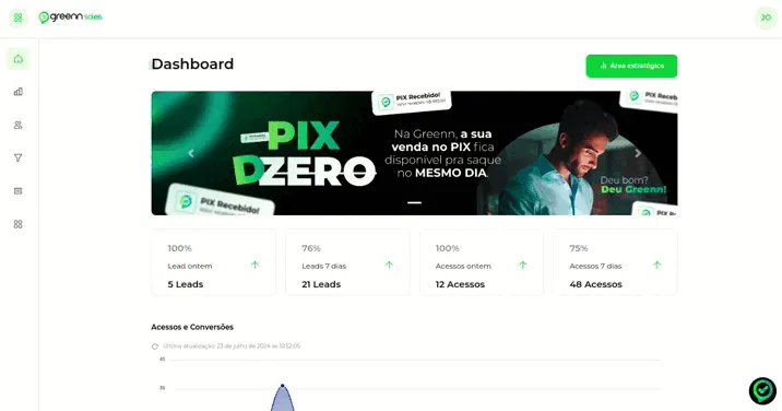 Tela da Greenn Sales: Vá no Menu direito e clique em Mídias