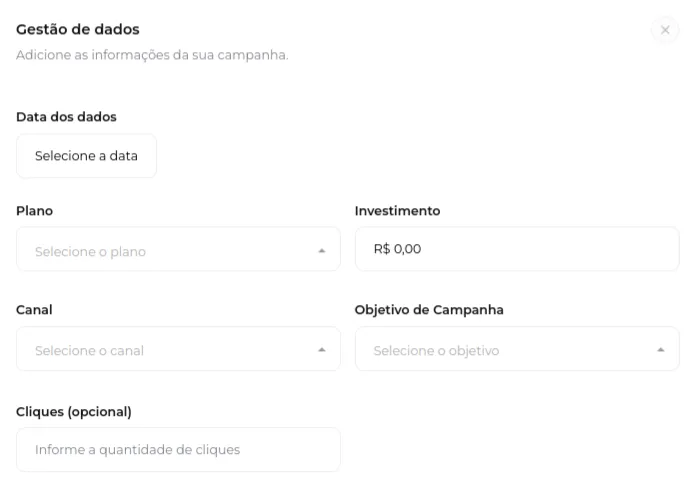 Tela do passo: Agora adicione as informações da sua campanha, sendo elas