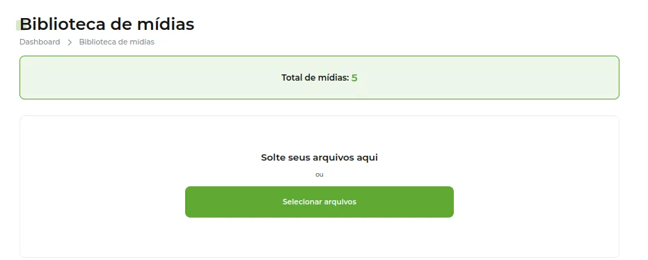 Tela da Greenn Sales: Agora basta selecionar ou arrastar as suas imagens para a biblioteca