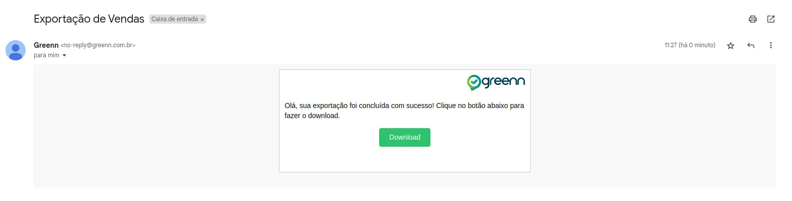 Aviso de exportação enviada