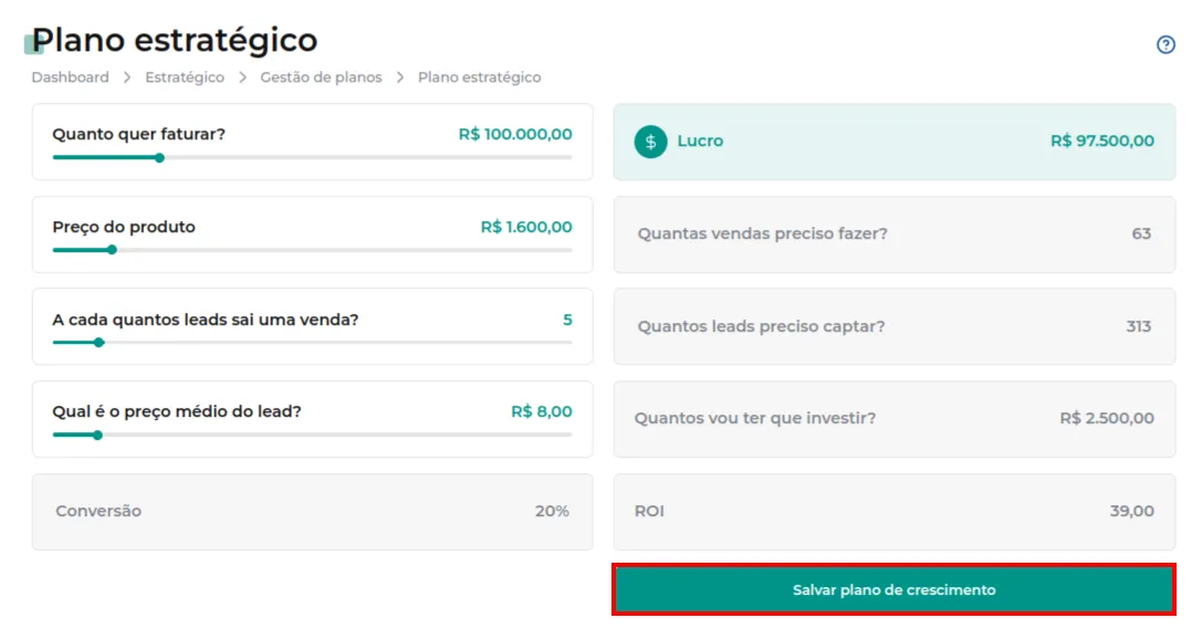 Botão Salvar a simulação