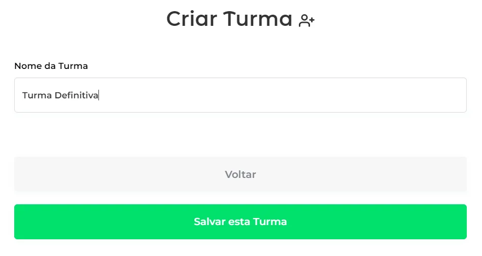 Campo de nome da turma e botão Salvar esta Turma