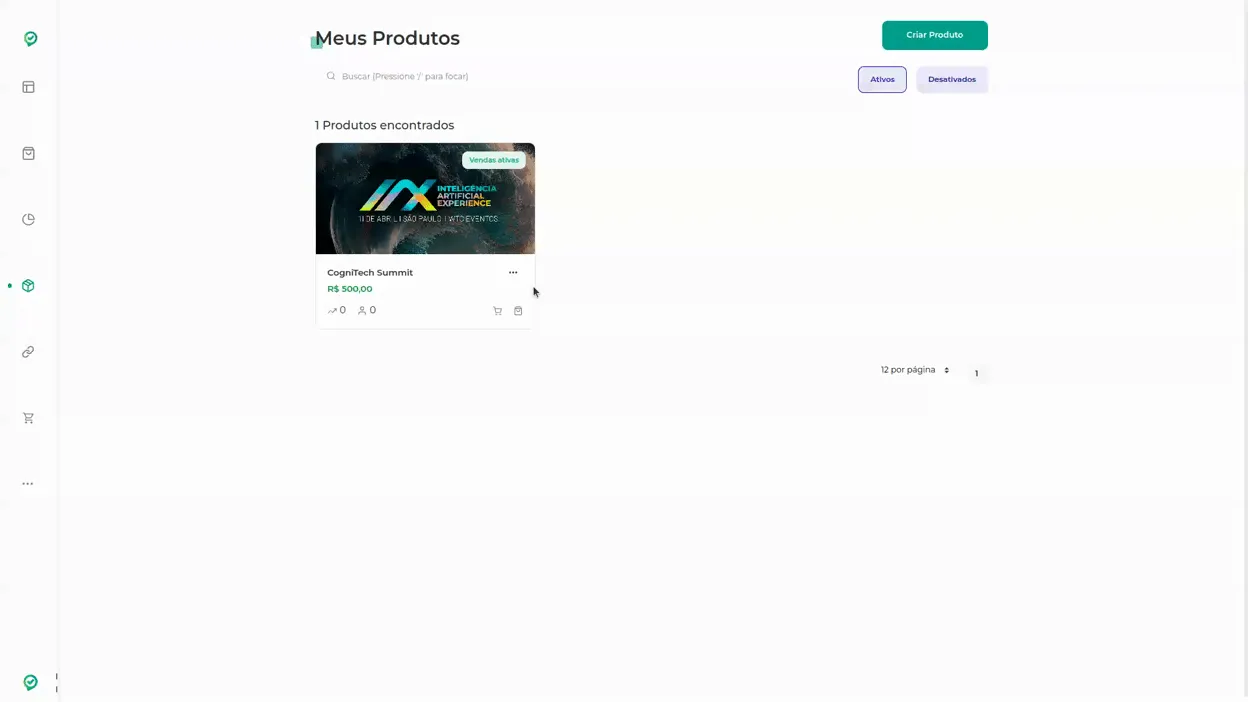 Produto com a opção de edição