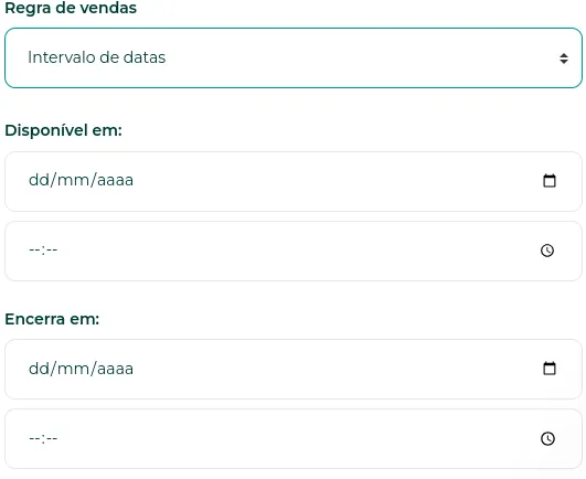 Campos de intervalo de datas do lote