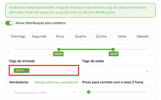 Campo da tag que faz o lead participar da automação