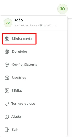 Tela do passo: Clique no seu Menu direito e logo após em Minha conta