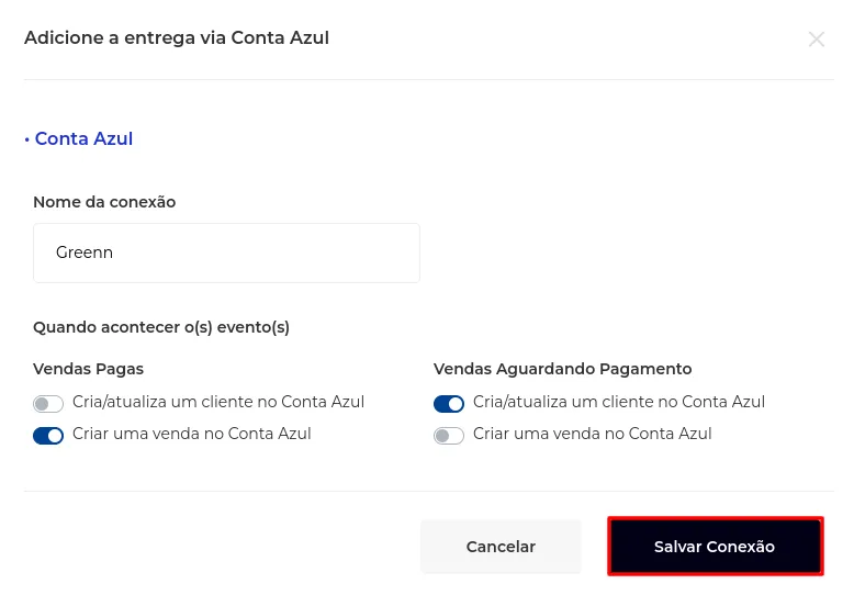 Botão Salvar Conexão