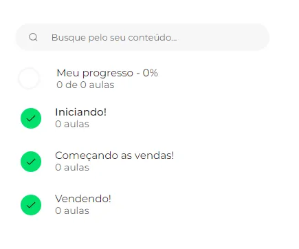 Lista de módulos do curso
