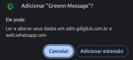 Tela da Greenn Sales: Adicione a extensão