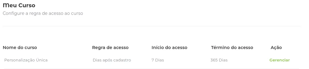 Liberação configurada
