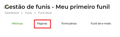 Tela do passo: Selecione a aba Páginas
