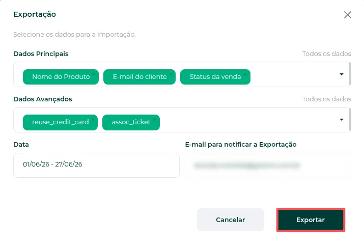 Botão Confirmar a Exportação
