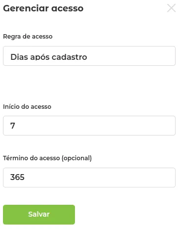 Dias Após o Cadastro com data de liberação
