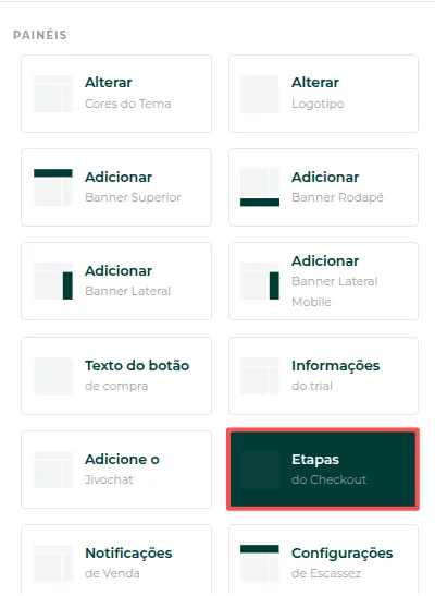 Opção de etapas do checkout