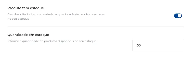 Campo de quantidade de estoque
