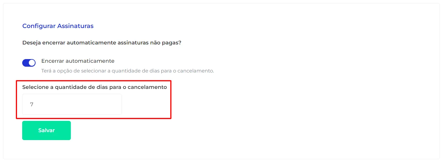 Seletor da quantidade de dias de atraso