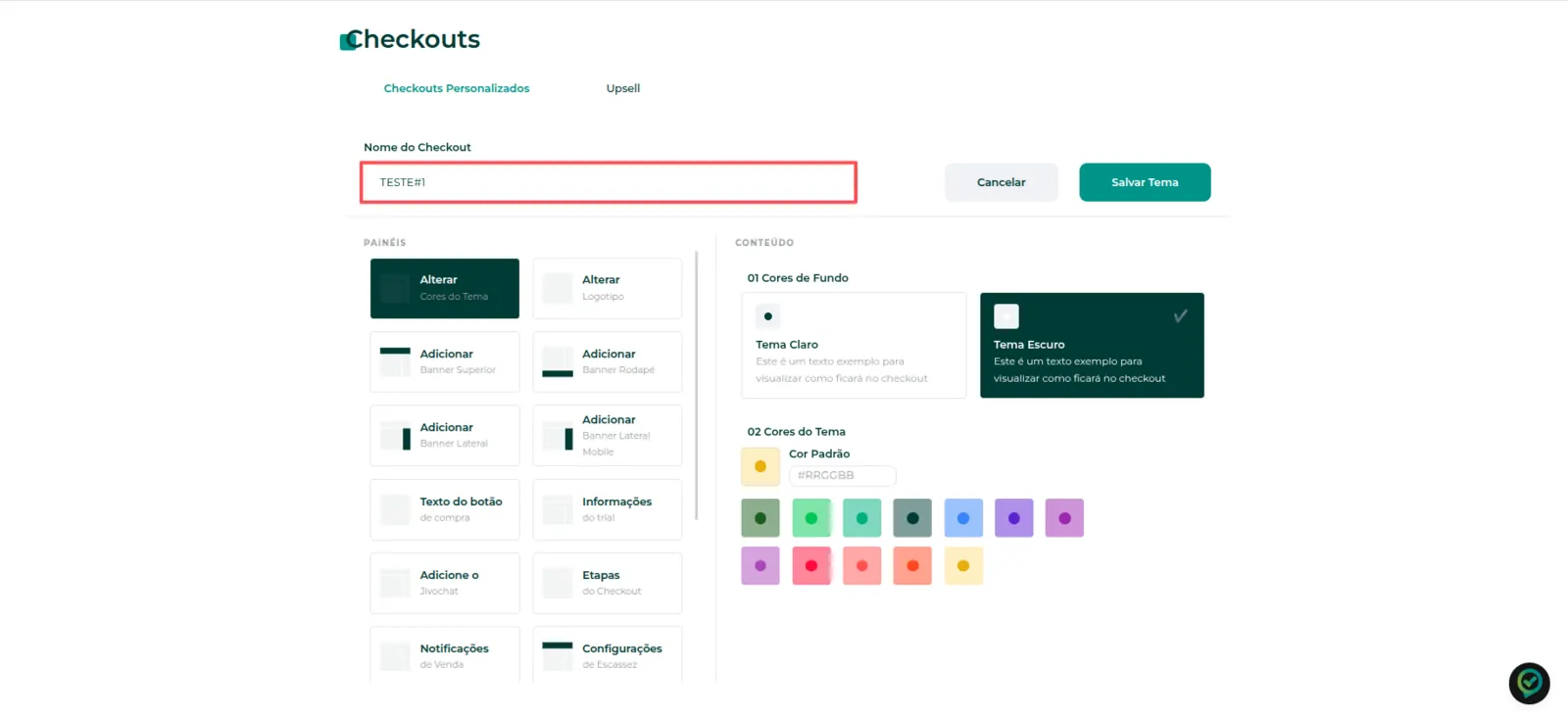 Campo Nome do tema de checkout