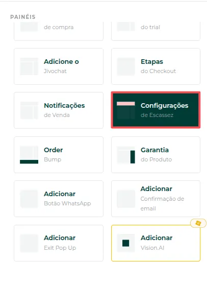 Opções de escassez do checkout