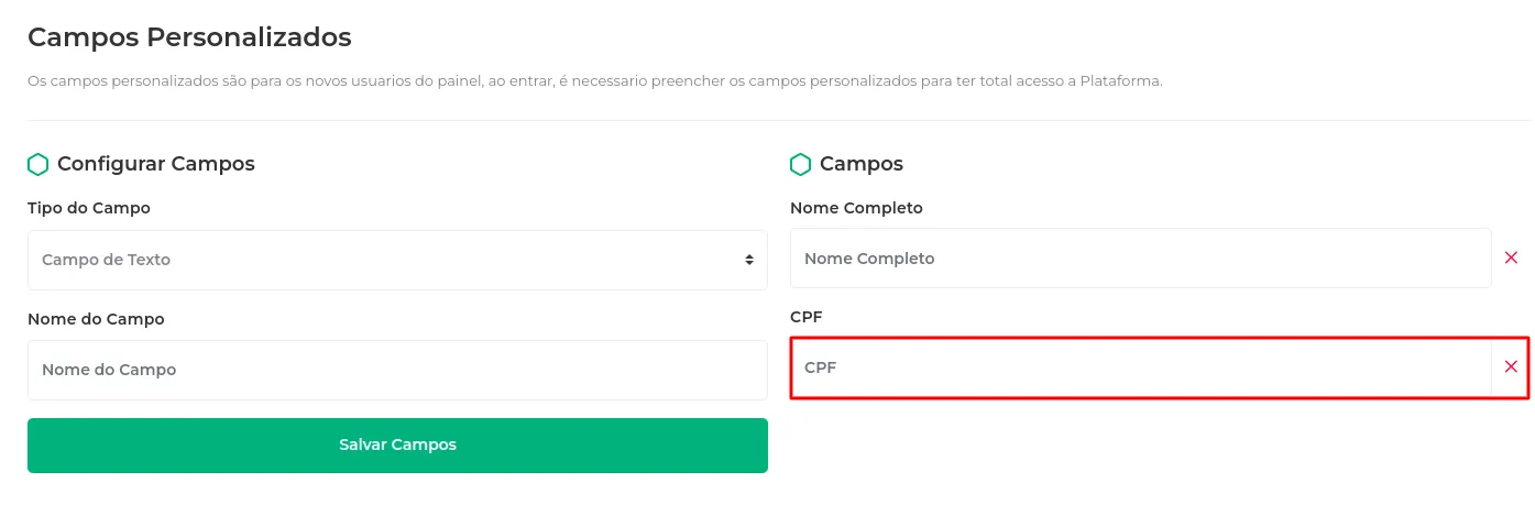 Campo CPF adicionado à lista