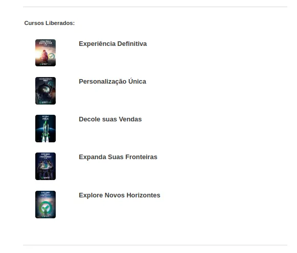 Lista dos conteúdos do curso no e-mail
