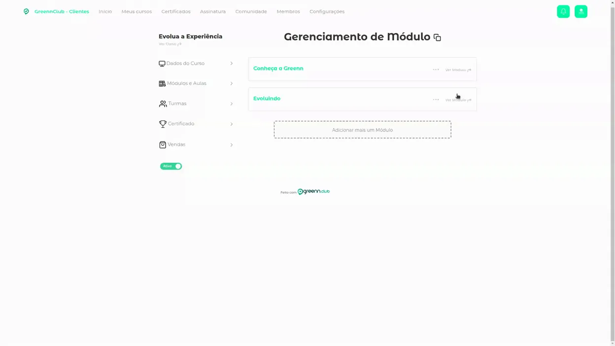 Gravação do menu de três pontinhos do módulo