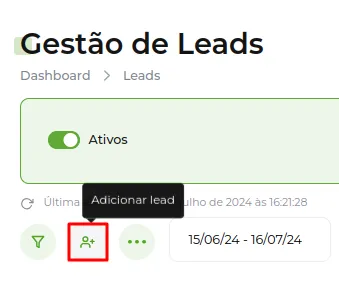 Tela do passo: Selecione a opção Adicionar Lead