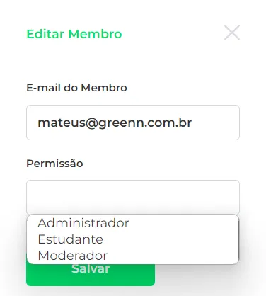 Seleção da permissão e botão Salvar