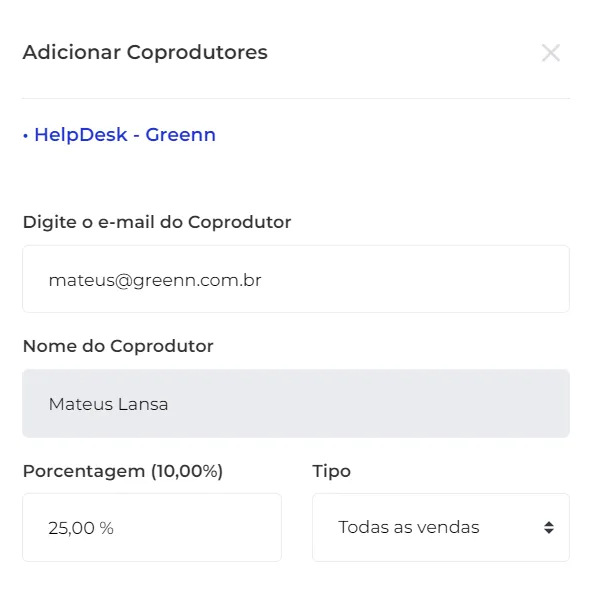 Campos de e-mail e comissão do coprodutor