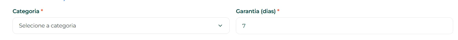 Etapa de categoria e precificação do produto