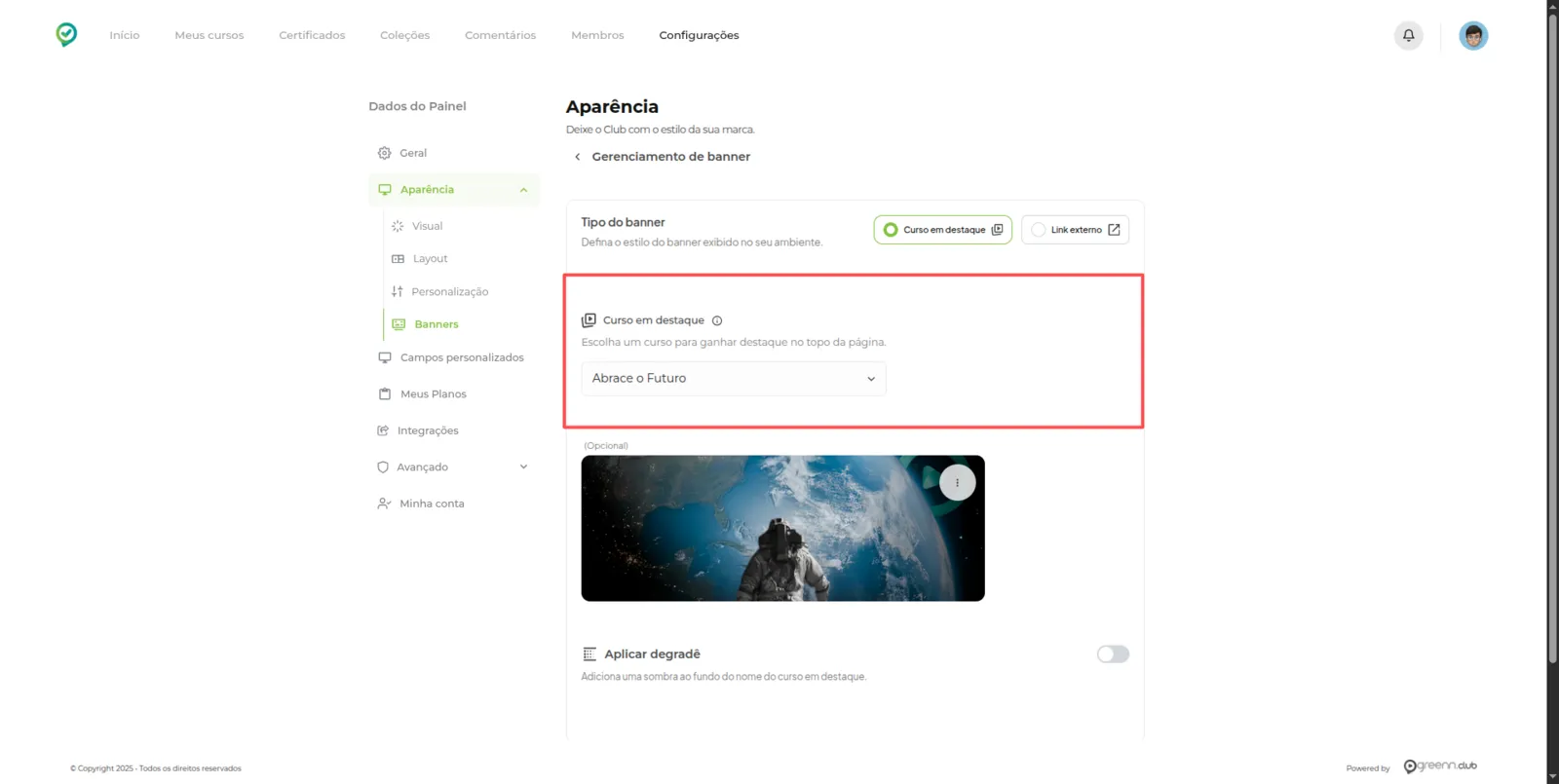 Opção Curso em Destaque
