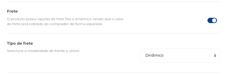 Opção de frete dinâmico
