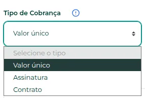 Seleção do tipo de cobrança