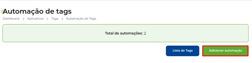 Tela da Greenn Sales: Selecione Adicionar Automação