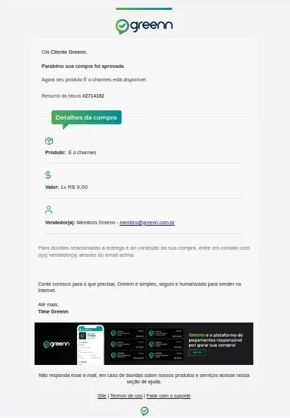 Exemplo do e-mail de compra recebido pelo cliente