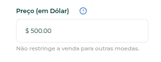 Campo do preço em dólar