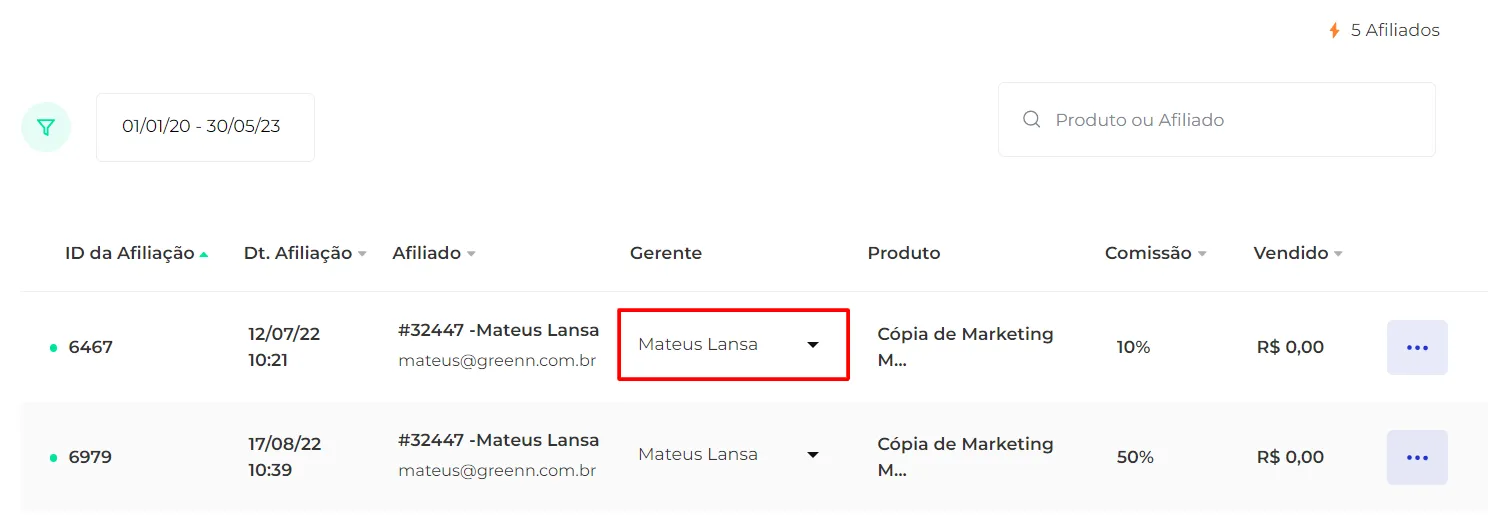 Afiliado com gerente atribuído