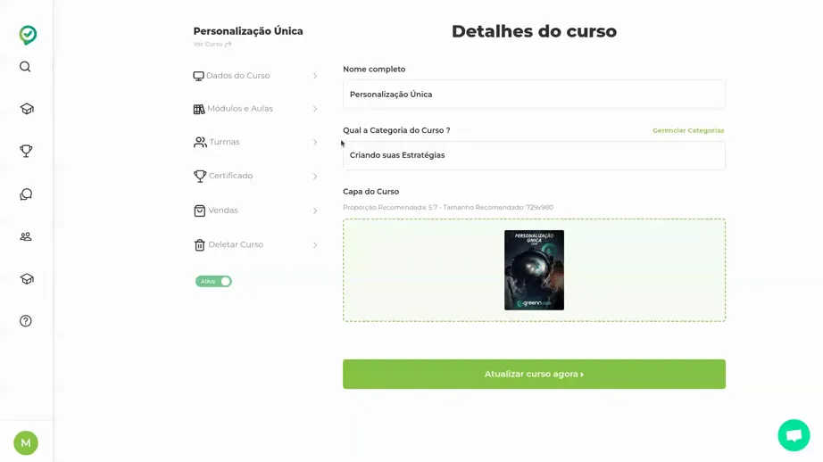 Gravação abrindo Módulos e Aulas e Editar