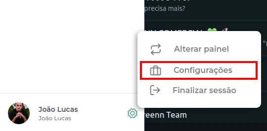 Tela da Greenn Sales: Logo após em Configurações