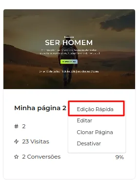 Menu de 3 pontinhos com a opção Edição rápida