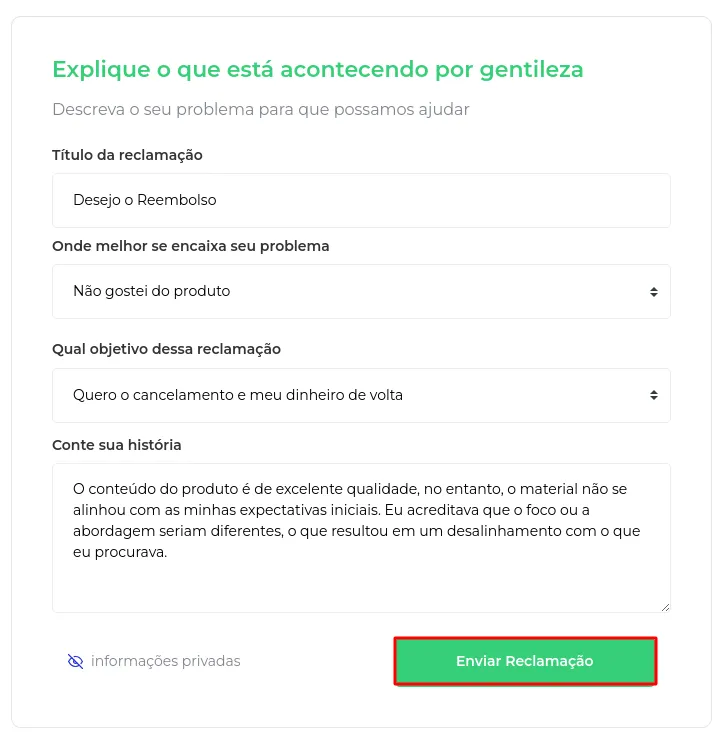 Botão Enviar Reclamação