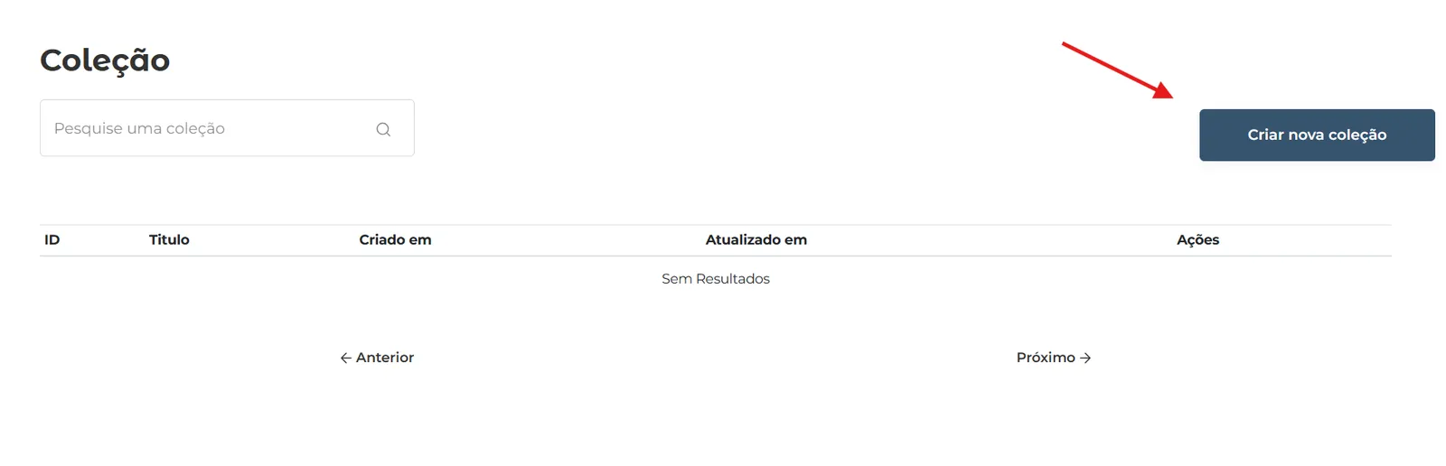 Botão Criar nova coleção