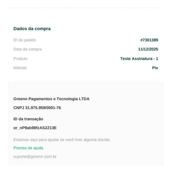 Comprovante de reembolso aberto na tela