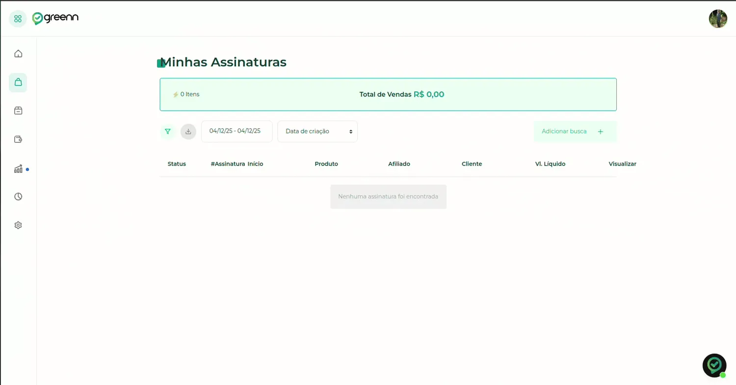 Aba Filtros com status e método de pagamento