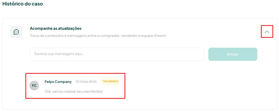 Campo de resposta ao cliente com texto e imagens